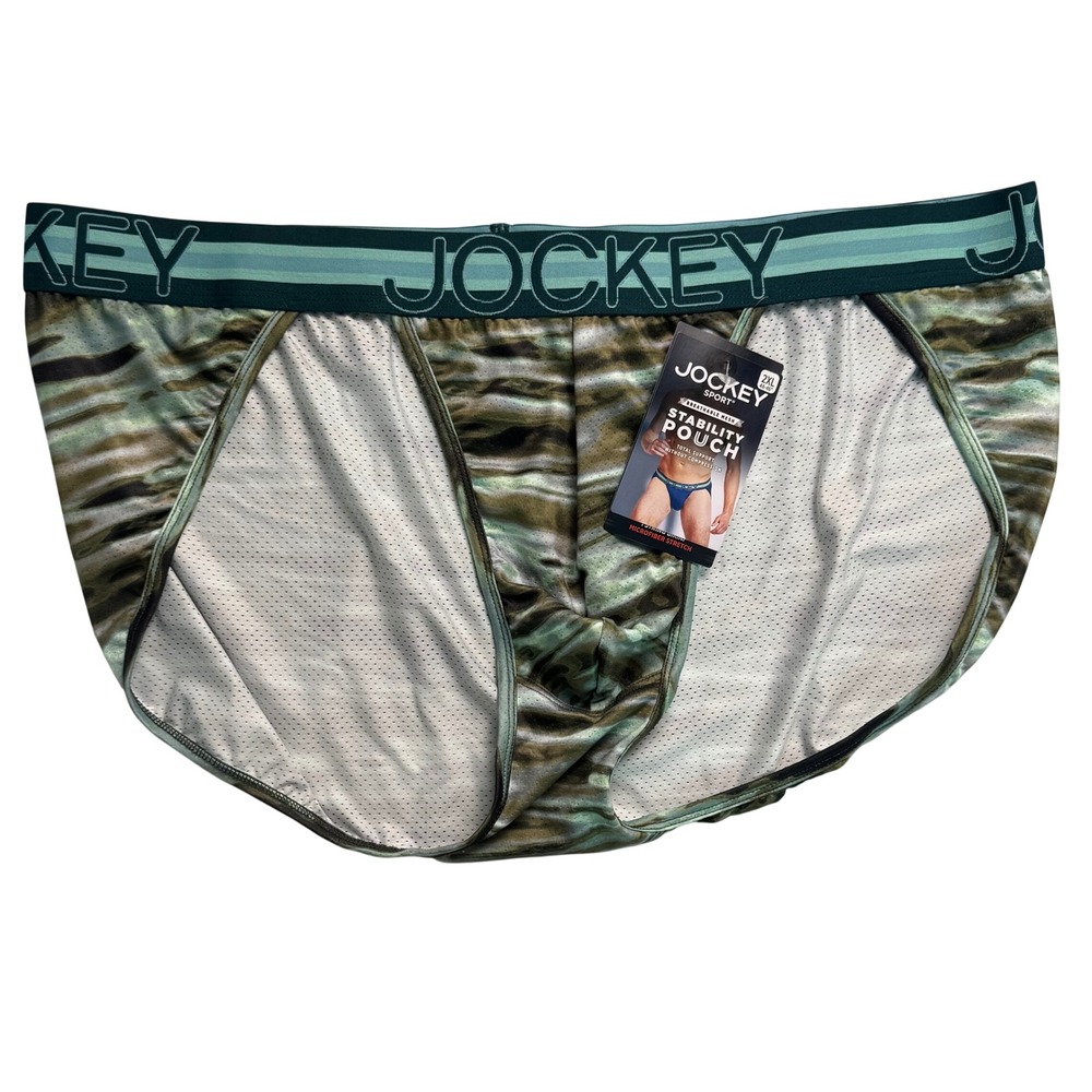 Jockey Sport Stability Pouch String Bikini Mens 2XL Green Camo Mesh Underwear